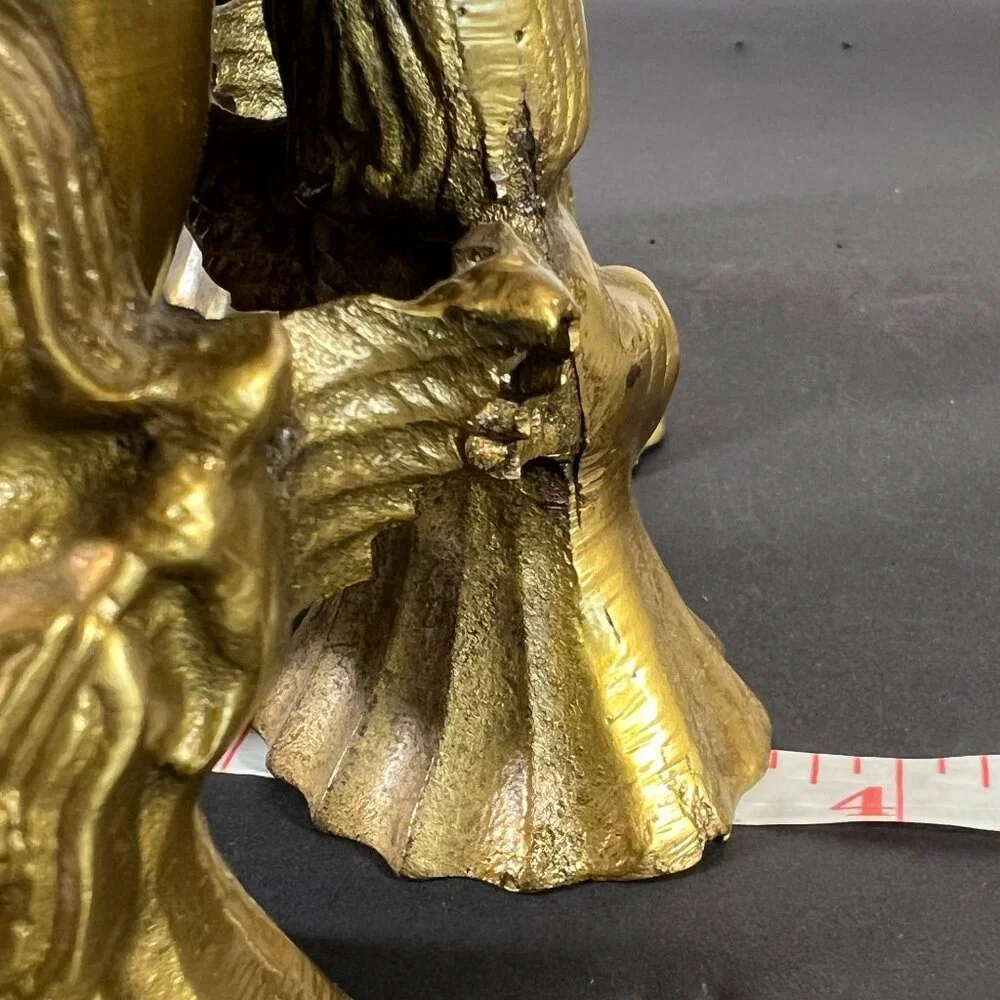 Set Of 2 Vintage Brass Trio Angel Tapered‎ Candle Holders 3